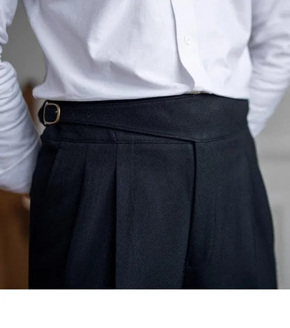 High Waist Straight Leg Casual Men's Trousers Italian Neapolitan Style Versatile Long Pants British Retro Suiting - Ellianto fashion Men's