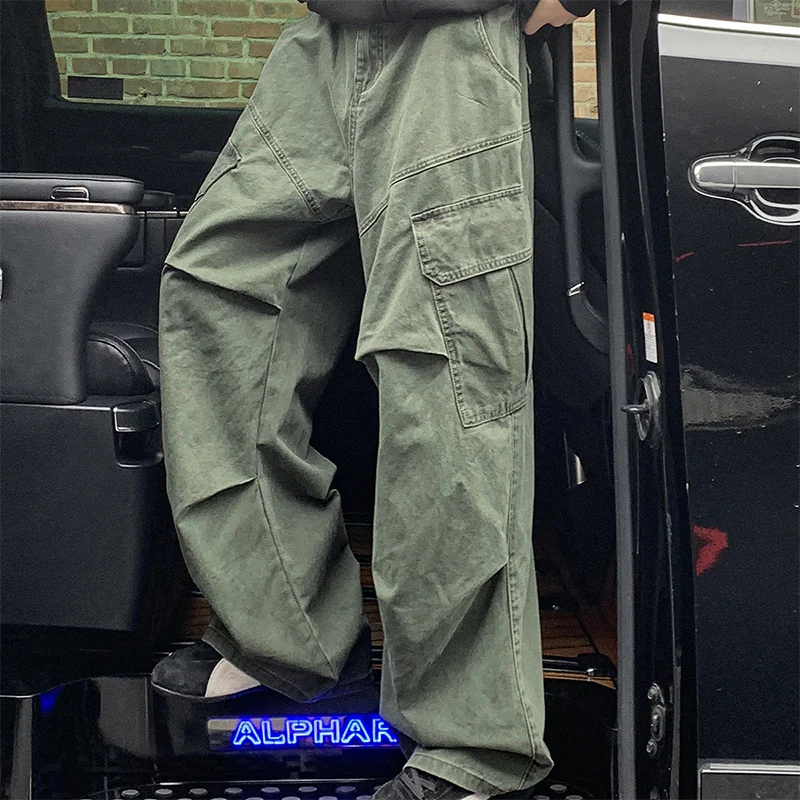 Men’s Spring Cargo Pants – Loose Straight Wide-Leg Trousers with Big Pockets for Japanese Y2K, Harajuku, and Hip-Hop Streetwear Style