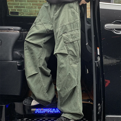 Men’s Spring Cargo Pants – Loose Straight Wide-Leg Trousers with Big Pockets for Japanese Y2K, Harajuku, and Hip-Hop Streetwear Style