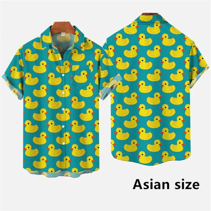 Hawaiian 3D Cartoon Duck Short-Sleeve Shirt – Fun, Lightweight Comfort and Effortless Summer Streetwear Style for the Modern Gentleman