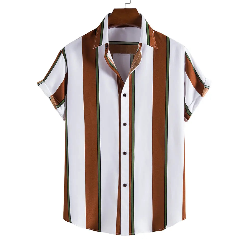 Men's Hawaiian Short Sleeve Shirt Elegant Summer Stripes Print Fashion Casual Social Oversized Y2k Harajuku Luxury Clothing Hot - Ellianto fashion Men's