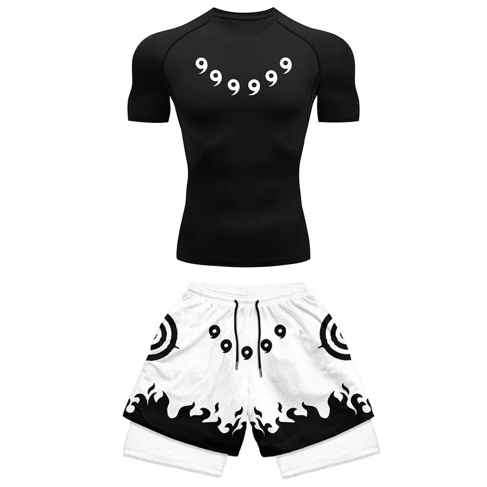 Men’s Anime Compression Sports Set – Quick-Dry Workout Shirt & Gym Shorts, 2-Piece Summer Fitness Wear