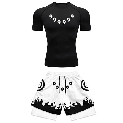 Men’s Anime Compression Sports Set – Quick-Dry Workout Shirt & Gym Shorts, 2-Piece Summer Fitness Wear
