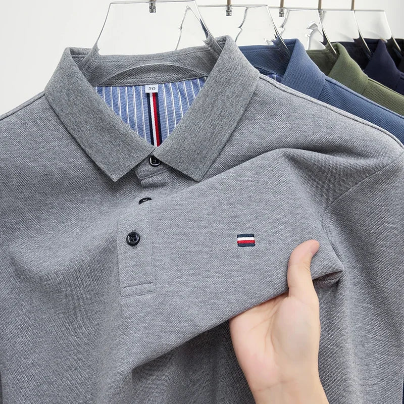 2025 New Men's Casual and Fashionable Embroidered Long Sleeved Polo Shirt Comfortable Breathable and Versatile Summer Top - Ellianto fashion Men's