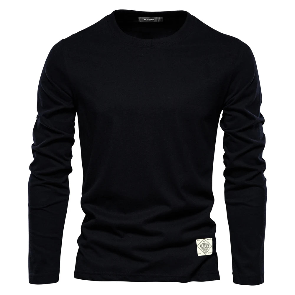 Men‘s T-shirts 100% Cotton Long Sleeve Casual Tops Solid Color High Quality Backing T-Shirt Spring Autumn Classic Men Clothing - Ellianto fashion Men's