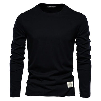 Men‘s T-shirts 100% Cotton Long Sleeve Casual Tops Solid Color High Quality Backing T-Shirt Spring Autumn Classic Men Clothing - Ellianto fashion Men's