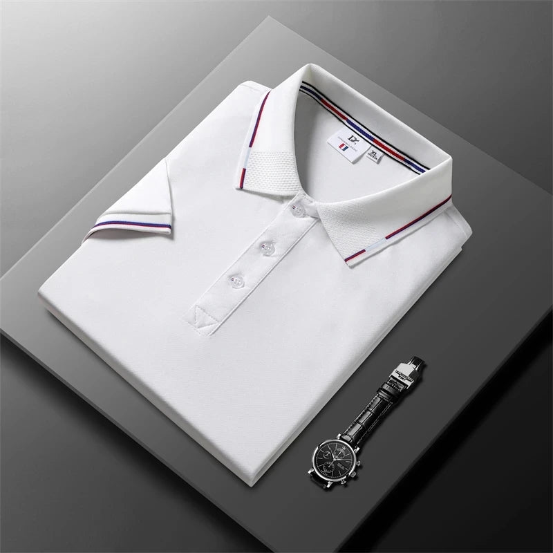 2025 New fashion high quality classic men's short sleeve polo summer casual polo collar S-3XL simple solid color breathable comf - Ellianto fashion Men's