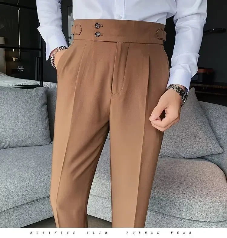 AutumnCasualTrousersMenStraight-LegNarrow-FitHigh-WaistedSlimsBritishStyleSuit Pants BusinessAttire - Ellianto fashion Men's
