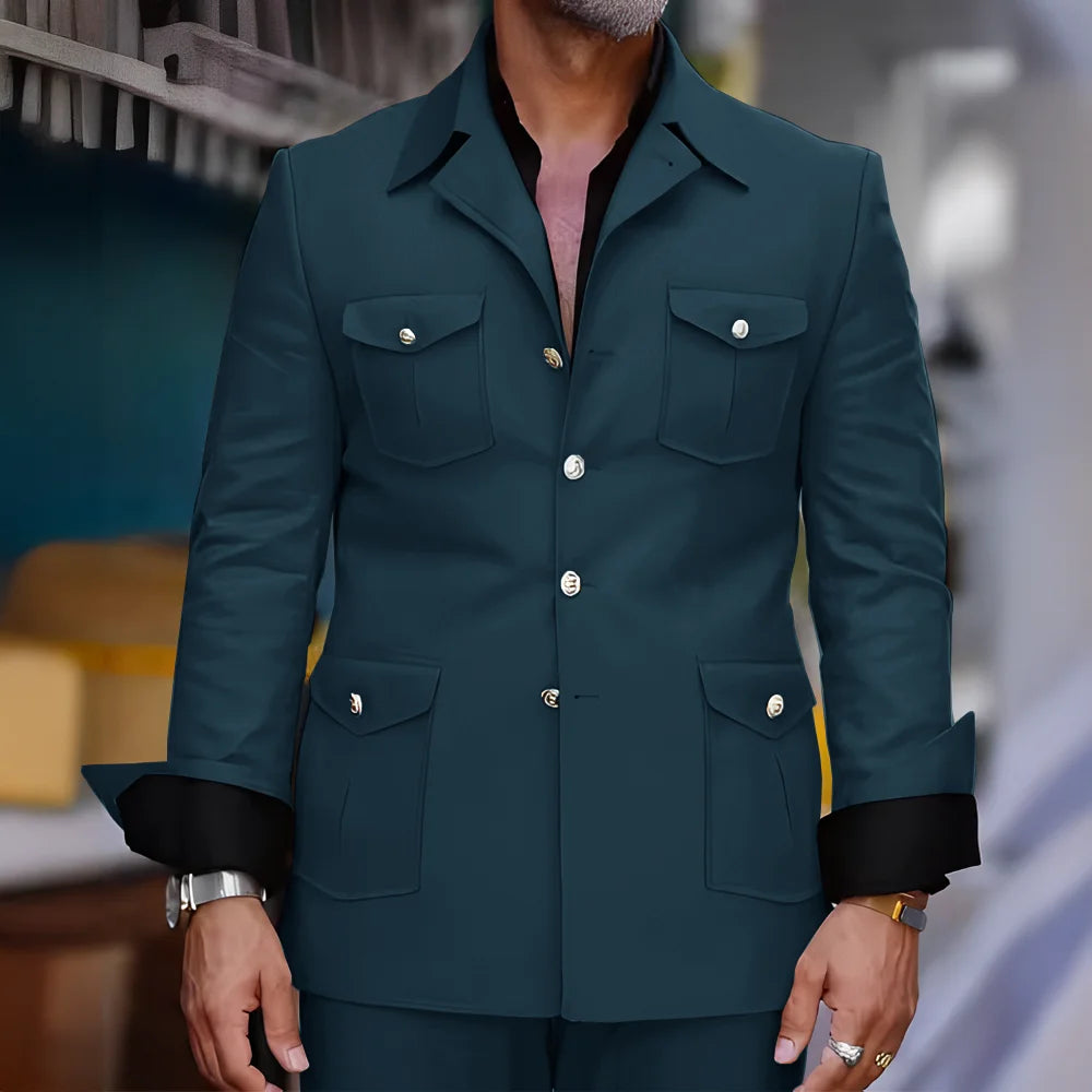 Tailored Casual Men Suits Orange 2 Pieces Set Safari Design Collar Autumn Coat Pant Business Designer Jacket Pant Men Prom Suits - Ellianto fashion Men's