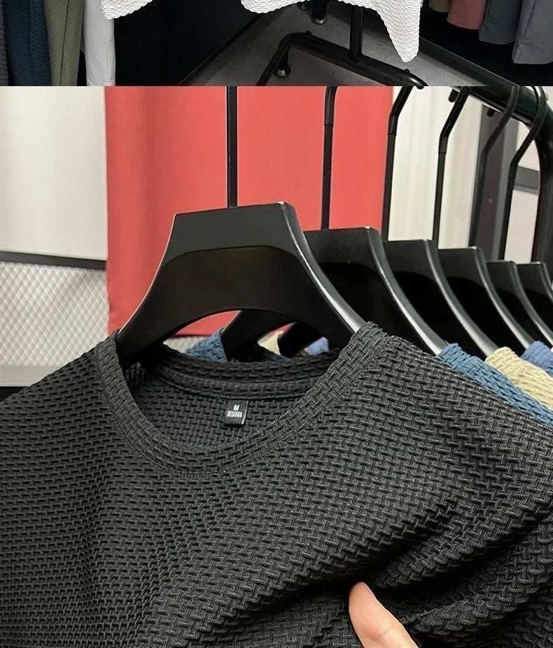 Men's Ice Silk T-Shirt Short Sleeve Lightweight Breathable Comfortable Cool Feeling Casual Trendy Summer Elastic Slim Fit - Ellianto fashion Men's
