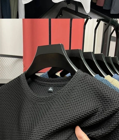 Men's Ice Silk T-Shirt Short Sleeve Lightweight Breathable Comfortable Cool Feeling Casual Trendy Summer Elastic Slim Fit - Ellianto fashion Men's