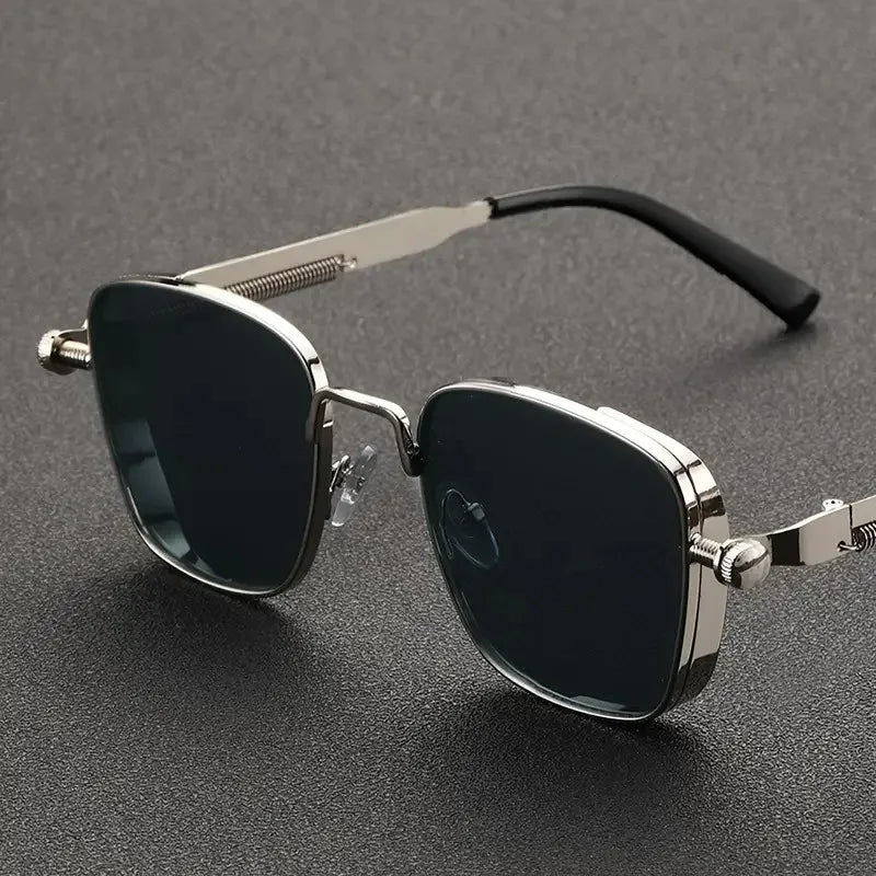 Men Driving Sunglasses Vintage Steampunk Square Sunglasses Metal Frame with Spring Hinges Women Eyepiece Trendy Driver Glasses - Ellianto fashion Men's