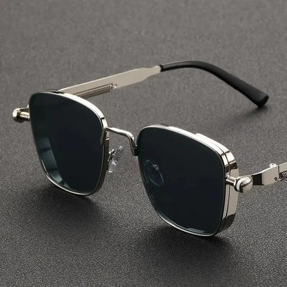 Men Driving Sunglasses Vintage Steampunk Square Sunglasses Metal Frame with Spring Hinges Women Eyepiece Trendy Driver Glasses - Ellianto fashion Men's