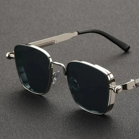 Men Driving Sunglasses Vintage Steampunk Square Sunglasses Metal Frame with Spring Hinges Women Eyepiece Trendy Driver Glasses - Ellianto fashion Men's