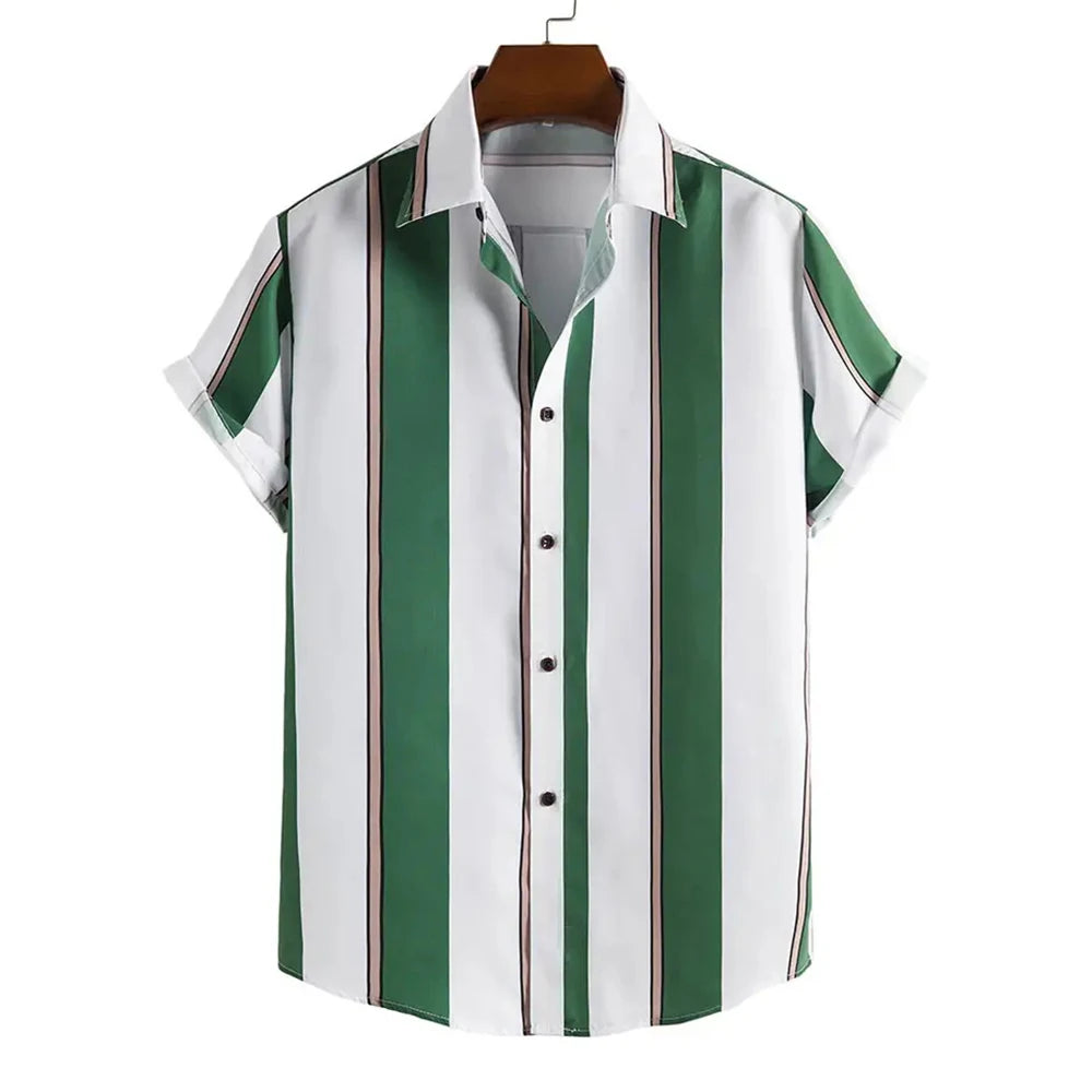 Summer New Short Sleeve Printed Shirt Men's Shirt Collar Casual Fashion Striped Shirt Thin Short Sleeve Shirt Men's - Ellianto fashion Men's