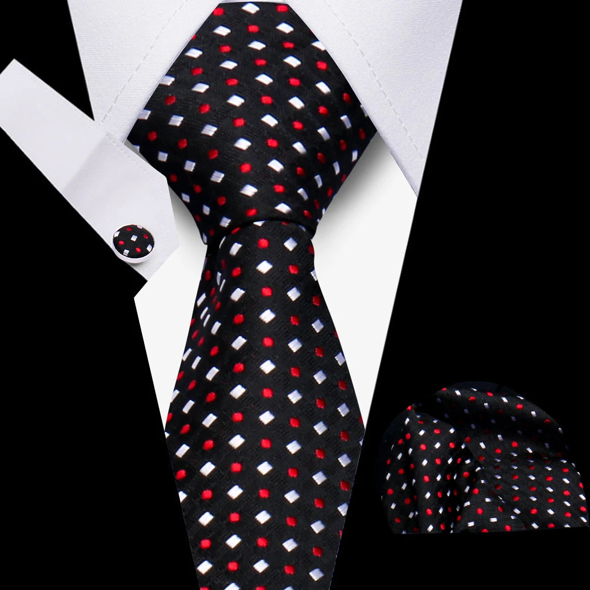 Tie Men Business Necktie Set Classic Plaid Cufflinks Handkerchief For Suit Wedding High Quality 3pcs Ties Sets Formal Gravata - Ellianto fashion Men's