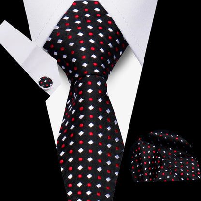 Tie Men Business Necktie Set Classic Plaid Cufflinks Handkerchief For Suit Wedding High Quality 3pcs Ties Sets Formal Gravata - Ellianto fashion Men's