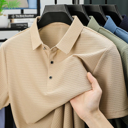 BROWON Brand 2025 Summer Polo T-shirt Men Short Sleeve Lapel Jacquard Cool Breathable Handsome Work Polo Shirt for Man 4XL - Ellianto fashion Men's