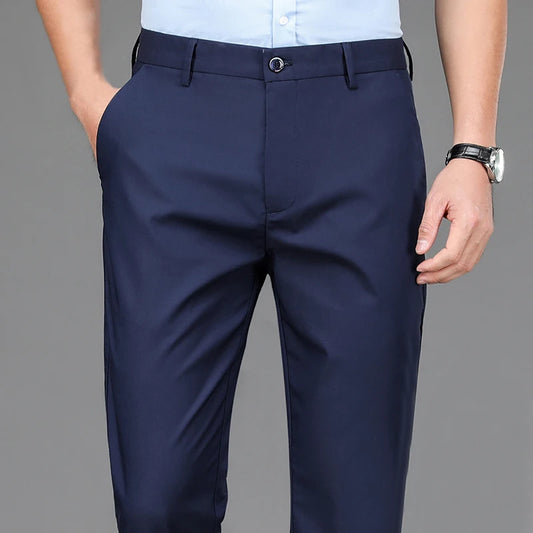 Male Smart Casual Pants Stretchy Sports Men's Fast Dry Trousers Spring Autumn Full Length Straight Office Black Navy Work Pants - Ellianto fashion Men's