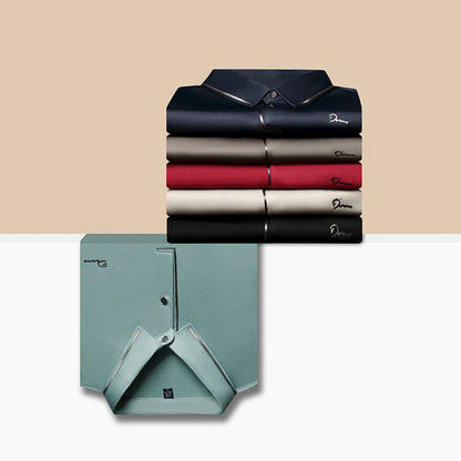 New Men's Business Casual Long Sleeved Shirt with Badge Solid Color Polo Shirt Fashionable Breathable Comfortable Versatile Top - Ellianto fashion Men's