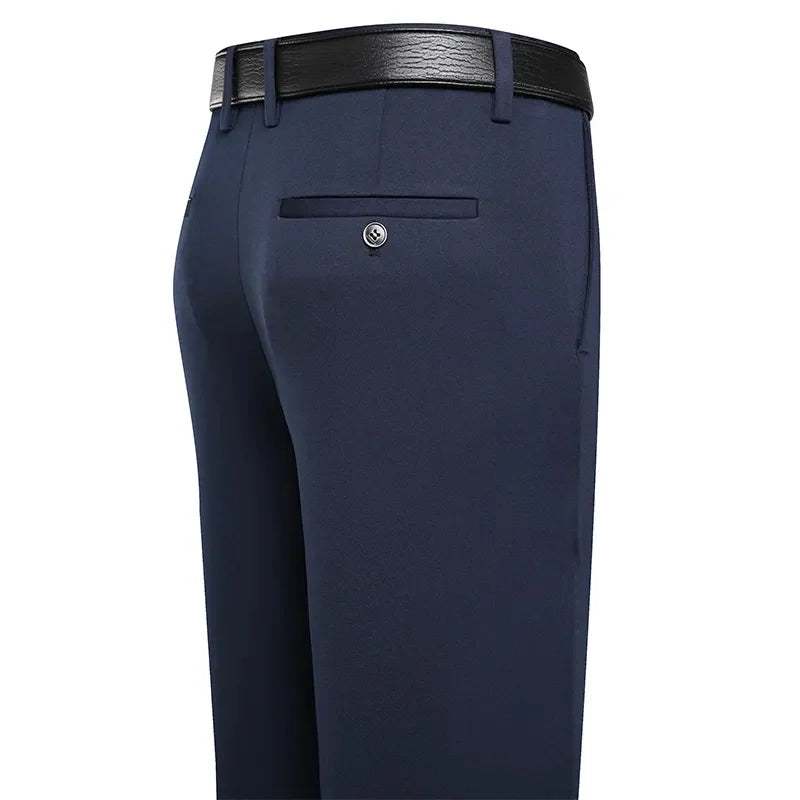 Suit Pants Men Business Casual Trousers Formal Dress Straight Pants Elastic Black Navy Blue Male Clothing - Ellianto fashion Men's