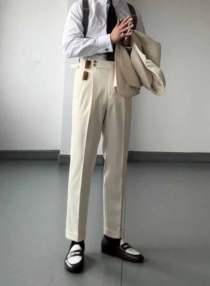 High Waist Slim Fit Business Man Suits Pants Summer 2025 Cheap Elegant Fashion Homme Up Straight Suit Trousers for Men - Ellianto fashion Men's