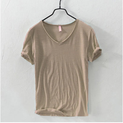 New Mens T Shirt Pure Color V Collar Short Sleeved Tops Tees Men T-Shirt 10colors slim Man T-Shirts Fitness For Male Clothes - Ellianto fashion Men's
