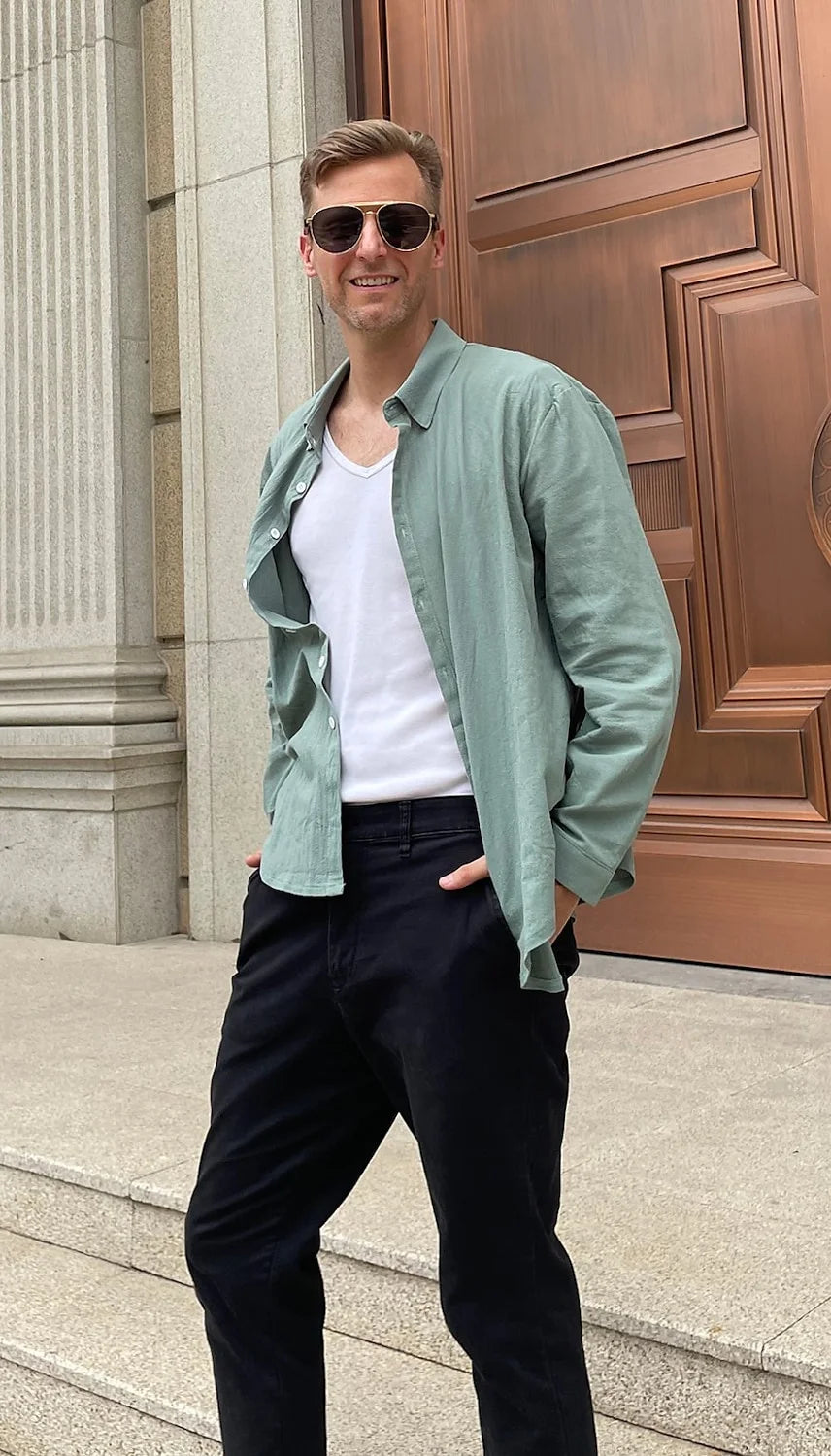 Men's Linen Shirt Summer Shirt Beachwear Button Casual Shirt Black White Pink Long Sleeve Solid Color Lapel Spring Summer 6XL - Ellianto fashion Men's