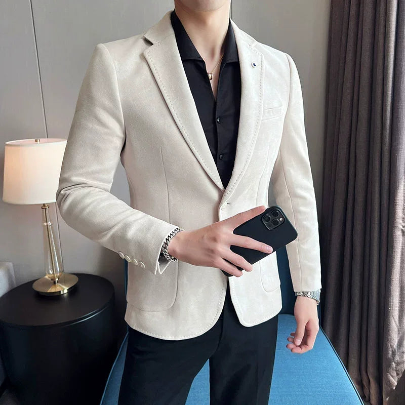 New Fashion Suit Coat Men's Slim Fit Deerskin Velvet Elegant Luxury Blazer Coat Business Casual Wedding Plus Size Suit 4XL-S - Ellianto fashion Men's