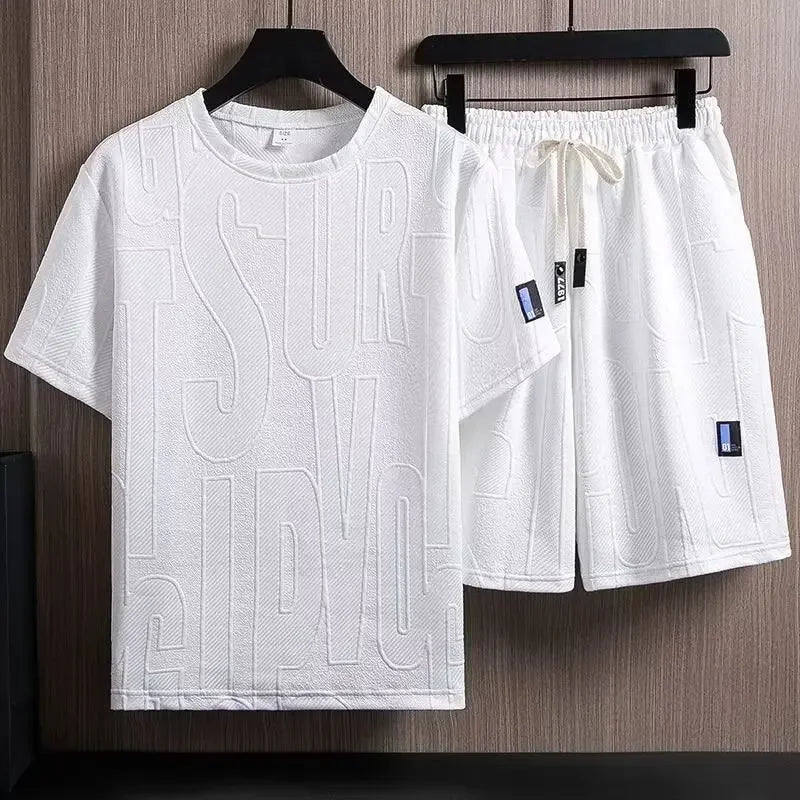 Casual Summer American Sports Wear Set for Men Short Sleeve T-Shirt And Shorts Two-Piece Suit Teenage Boy Fashion Outfit - Ellianto fashion Men's