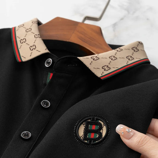 Men's Fashion 2025 Short sleeved Summer Polo Shirt High end Design Exquisite Ice Silk Embroidered Breathable T-shirt - Ellianto fashion Men's