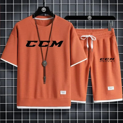 Set The 2025 new summer men's casual sportswear set, outdoor jogging trend, men's breathable short-sleeved T-shirt + sports shorts t - Ellianto fashion Men's
