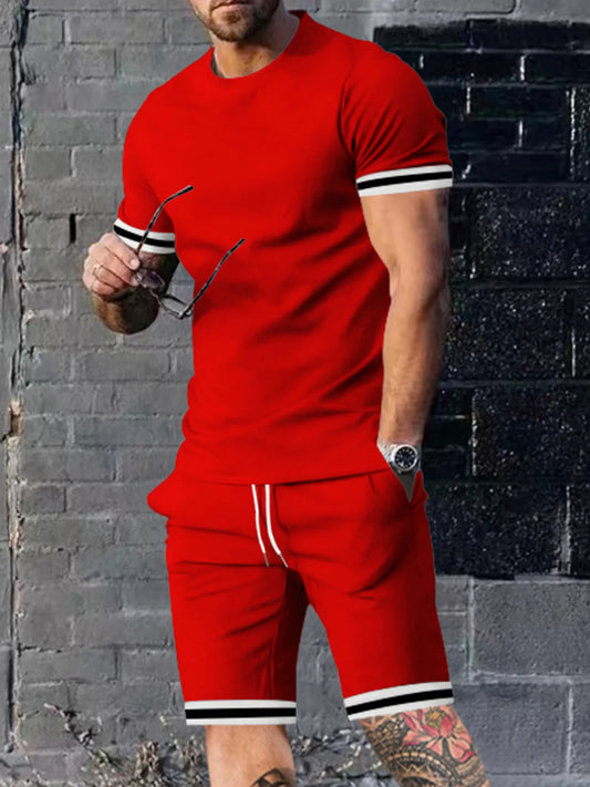 EUROPEAN AND AMERICAN MEN'S SUMMER MEN'S LOOSE SET SHORT SLEEVED SHORTS SPORTS CASUAL ROUND NECK TWO-PIECE SET MEN'S S-3XL - Ellianto fashion Men's