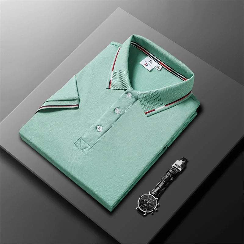 2025 New fashion high quality classic men's short sleeve polo summer casual polo collar S-3XL simple solid color breathable comf - Ellianto fashion Men's
