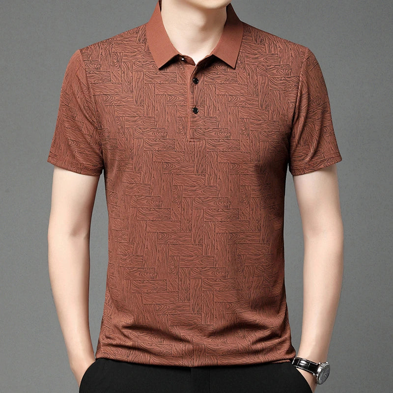 2025Summer New Men's Business Print Short Sleeved POLO Shirt Comfortable and Cool Casual Fashion T-shirt - Ellianto fashion Men's