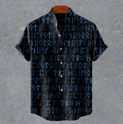 Art retro vintage men's shirt with mottled marks, standing collar printed short sleeved shirt, casual and comfortable top S-5XL - Ellianto fashion Men's