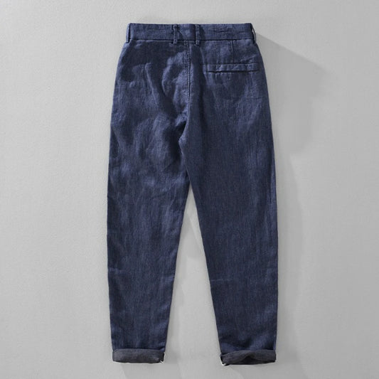 2025 Summer New Casual Pure Linen Slim Pants for Men Clothing Breathable Solid Color Slim-fit Straight Pants EC1359 - Ellianto fashion Men's