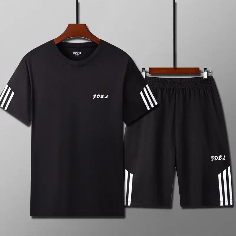 2025 Summer New Men's Round Neck Short Sleeve Casual Loose-fit Quick Dry Breathable Sports Suit - Ellianto fashion Men's