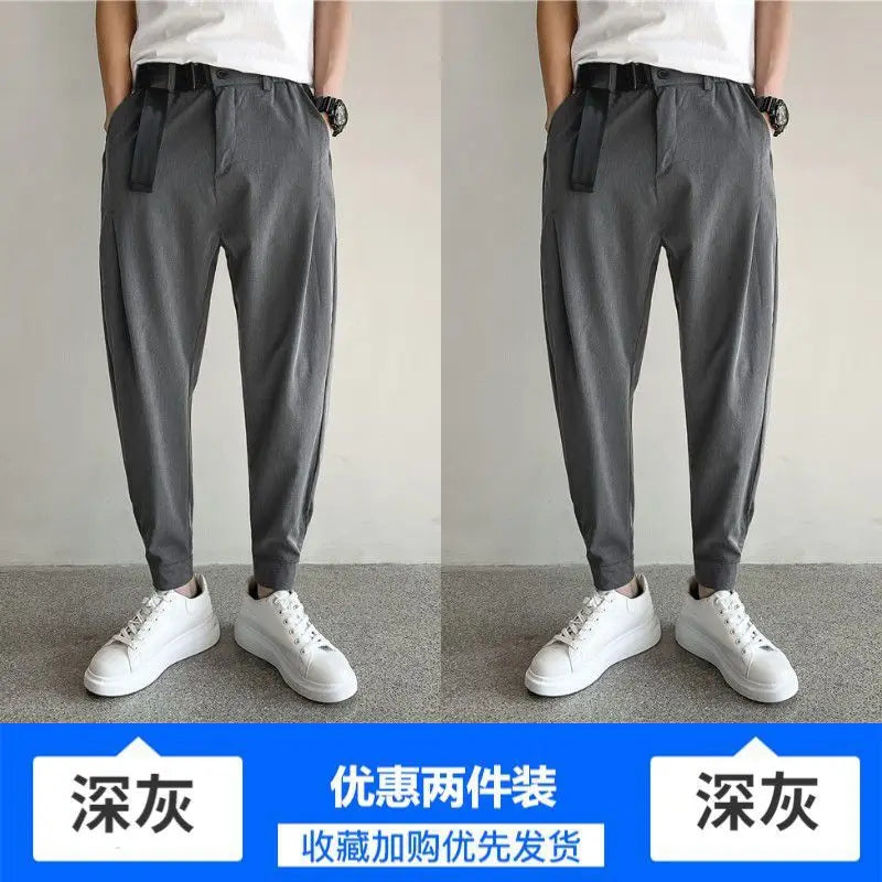 Stylish Barber Men's Wear Casual Cropped Pants Bunched Feet Pants Social Spirit Small Group Trousers Loose Fit Other Material - Ellianto fashion Men's