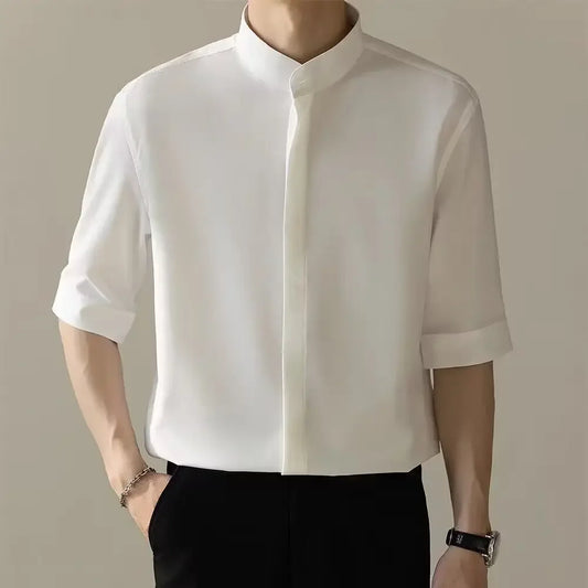 Men’s Casual Stand-Collar Shirt – Quick-Dry, Slim-Fit Comfort for Effortless Summer Style and Professional Confidence