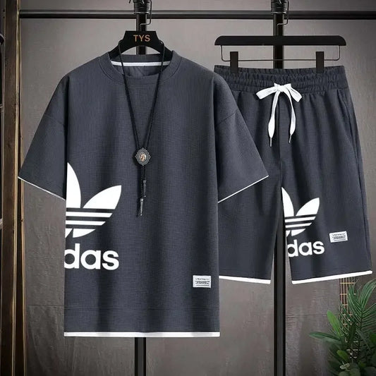 Summer 2025 New Men's pullover sportswear Set, fashionable basketball men's casual short-sleeved T-shirt + shorts two-piece set - Ellianto fashion Men's