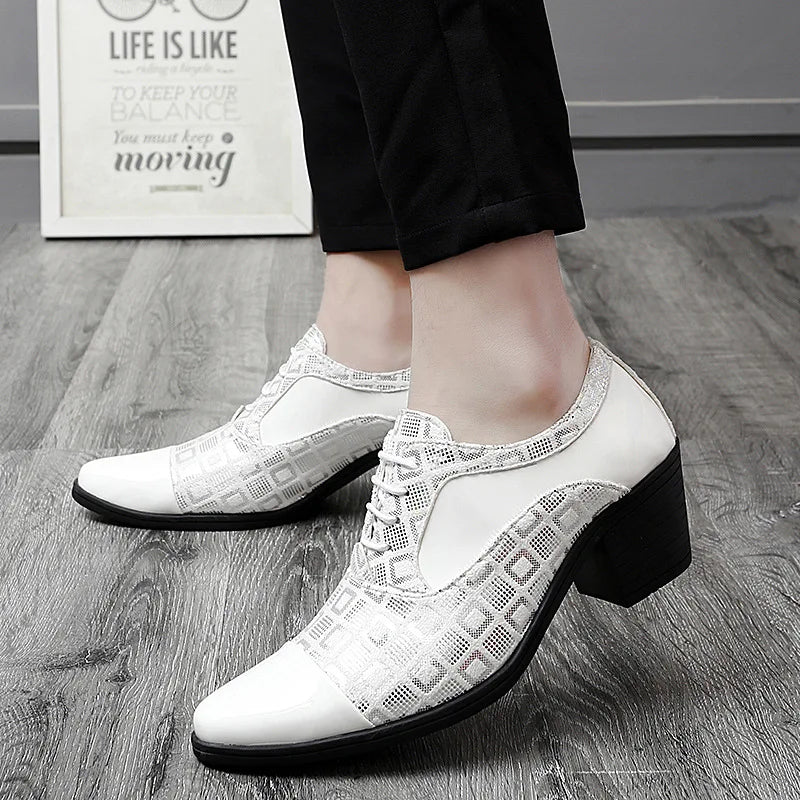 Men Formal Shoes High Heels Business Dress Shoes Male Oxfords Pointed Toe Formal Shoe for Man Luxury Wedding Party Leather Shoe - Ellianto fashion Men's