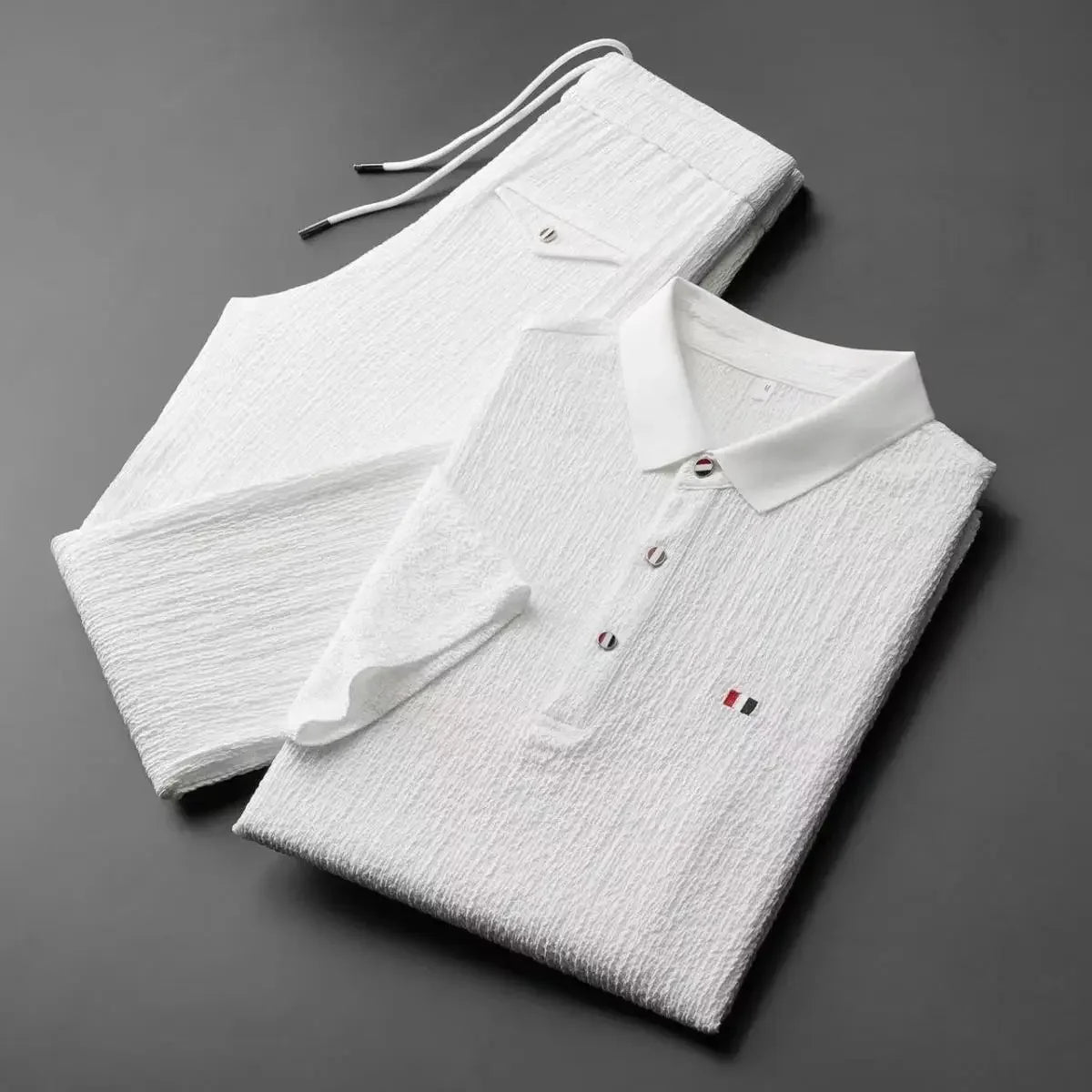 Summer Men's Casual Thin Collar Two-Piece Suit Full Set Fashionable Lightweight Breathable Comfortable Male Clothing Ensemble - Ellianto fashion Men's