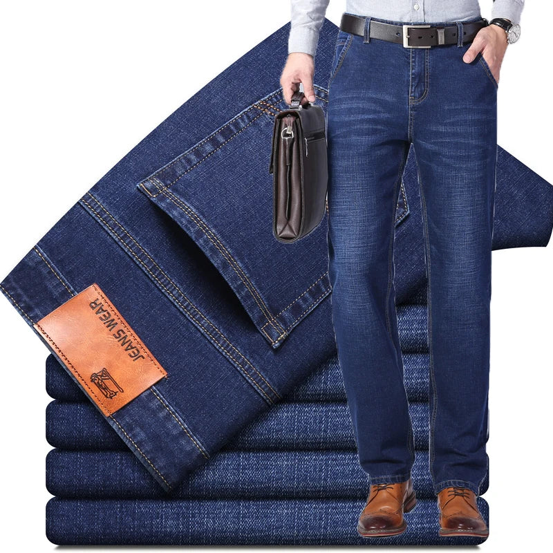 Man Stretch Straight Fit Jeans Man Soft Black Men's Jeans Pants Masculino Denim Overalls Trousers - Ellianto fashion Men's