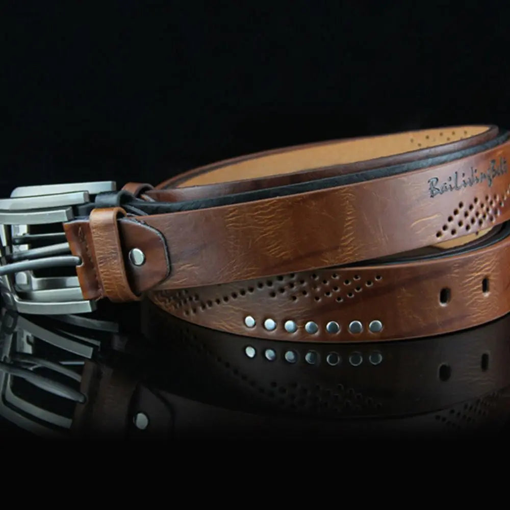 Simple Leather Men's Belt Luxury High Quality Classic Buckle Business Cowboy Vintage Waistband Alloy Belts - Ellianto fashion Men's