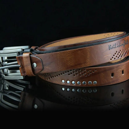 Simple Leather Men's Belt Luxury High Quality Classic Buckle Business Cowboy Vintage Waistband Alloy Belts - Ellianto fashion Men's