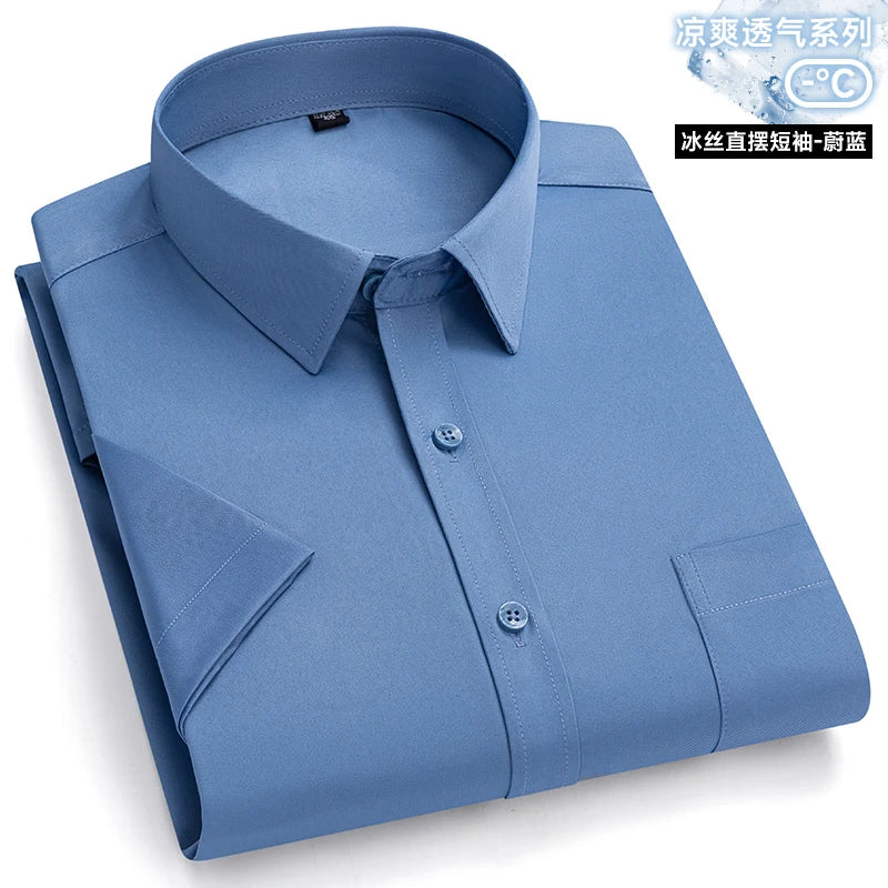 New Anti-Wrinkle Men Shirts Short Sleeves Dress Shirts For Men Slim Fit Camisa Social Business Blouse Pocket White Shirt S-7XL - Ellianto fashion Men's