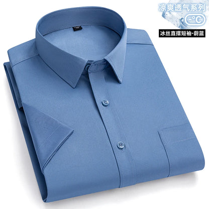 New Anti-Wrinkle Men Shirts Short Sleeves Dress Shirts For Men Slim Fit Camisa Social Business Blouse Pocket White Shirt S-7XL - Ellianto fashion Men's