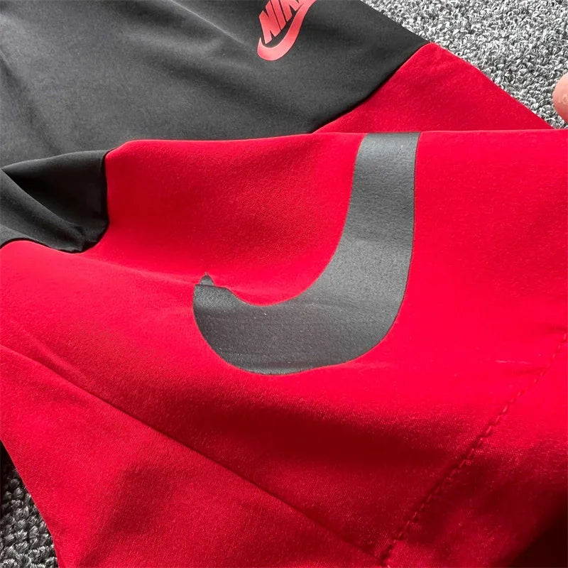 Nike Men's Breathable Shorts, Above The Knees, Moisture-wicking, Quick-dry, Athletic, Loose-fit Sweatpants, Black/Red/White - Ellianto fashion Men's