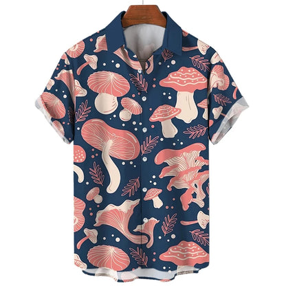 Mushroom 3D Printed Shirts For Men Clothes Cartoon Harajuku Fashion Agaricus Campestris Graphic Blouses Hawaiian Y2k Beach Tops - Ellianto fashion Men's